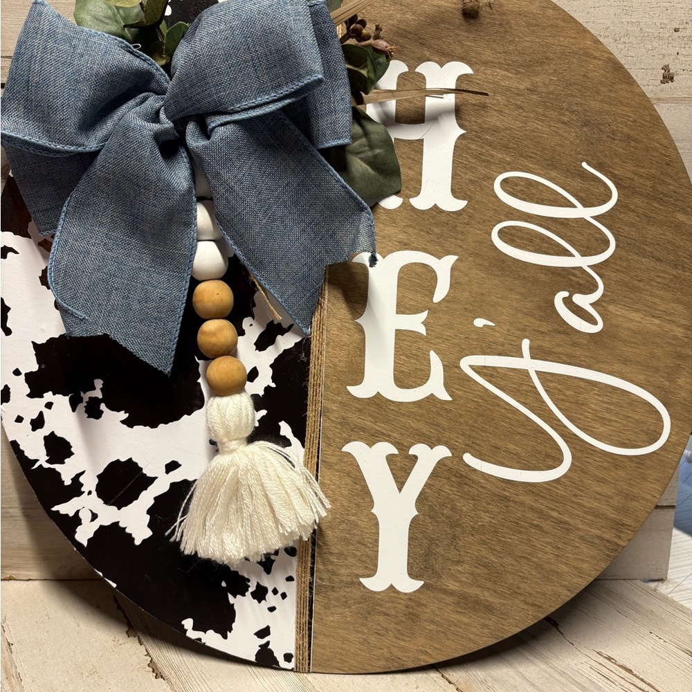Rustic Hey Y'all Wooden Sign with Blue Bow